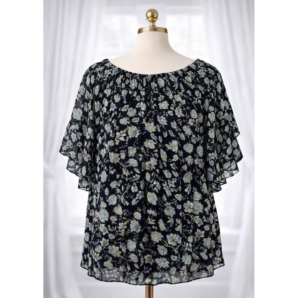 Torrid Off The Shoulder Chiffon Blouse Black Floral Top Boho‎ Flowy Size 4 4x